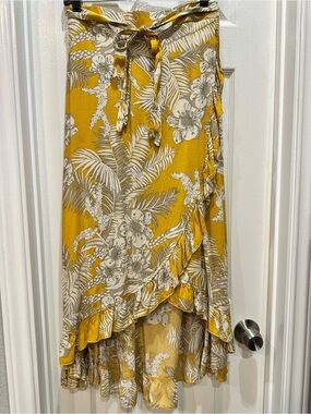 Mustard Yellow Floral Wrap Skirt - Women
